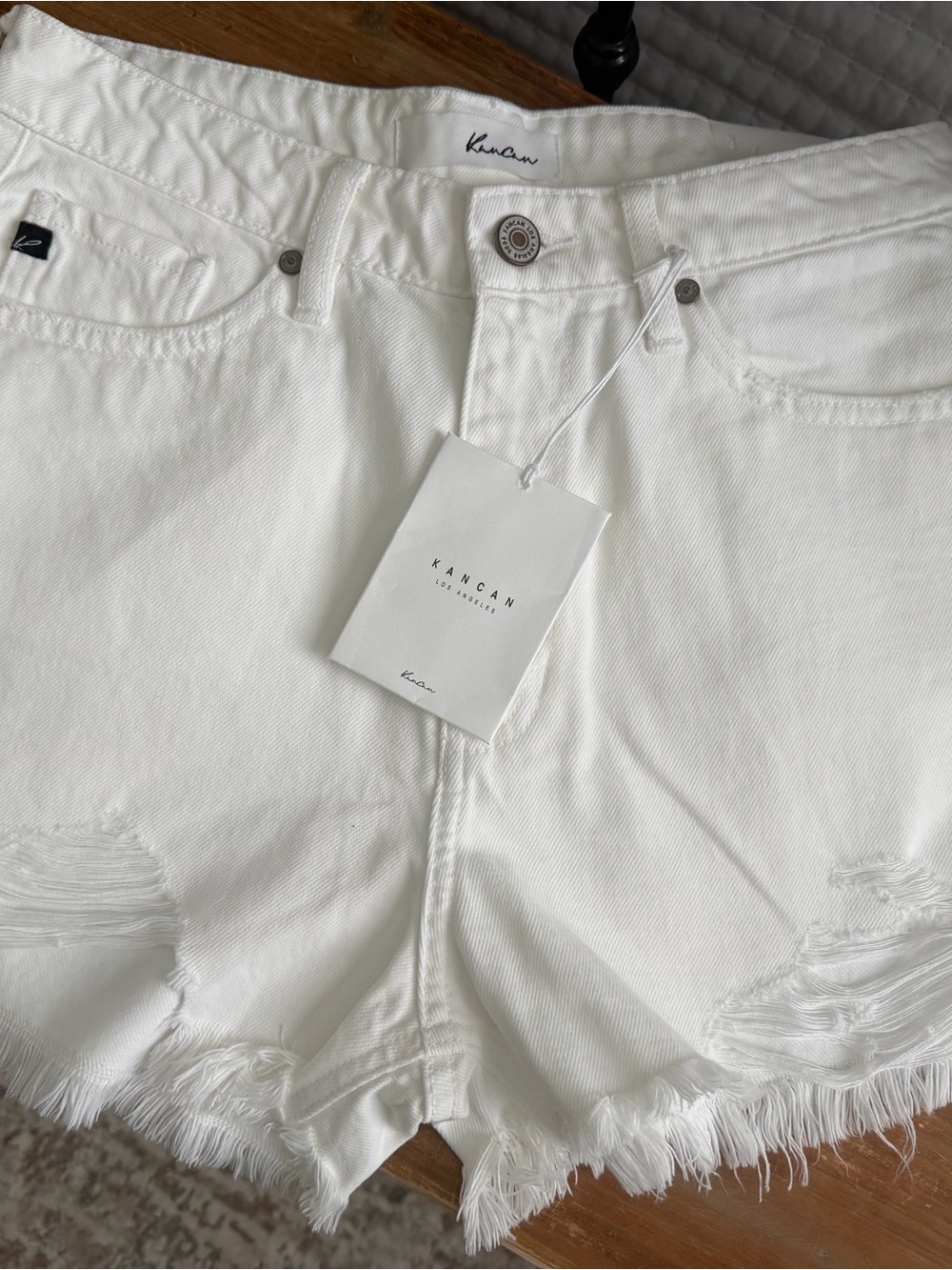 KanCan White Distressed Frayed Hem Denim Shorts